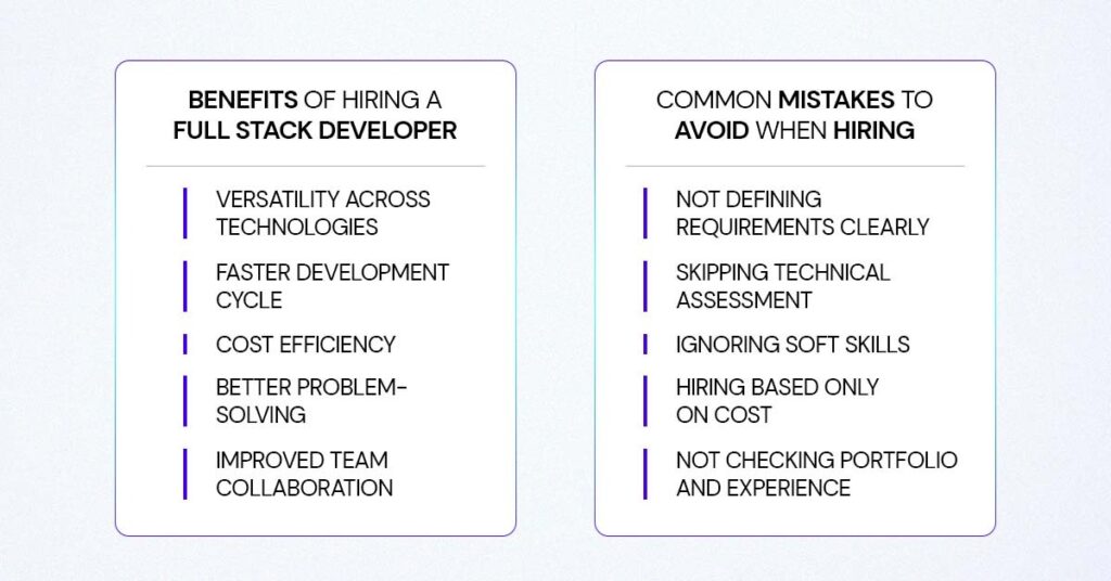 common mistakes to avoid and benefits of hiring a full stack developer